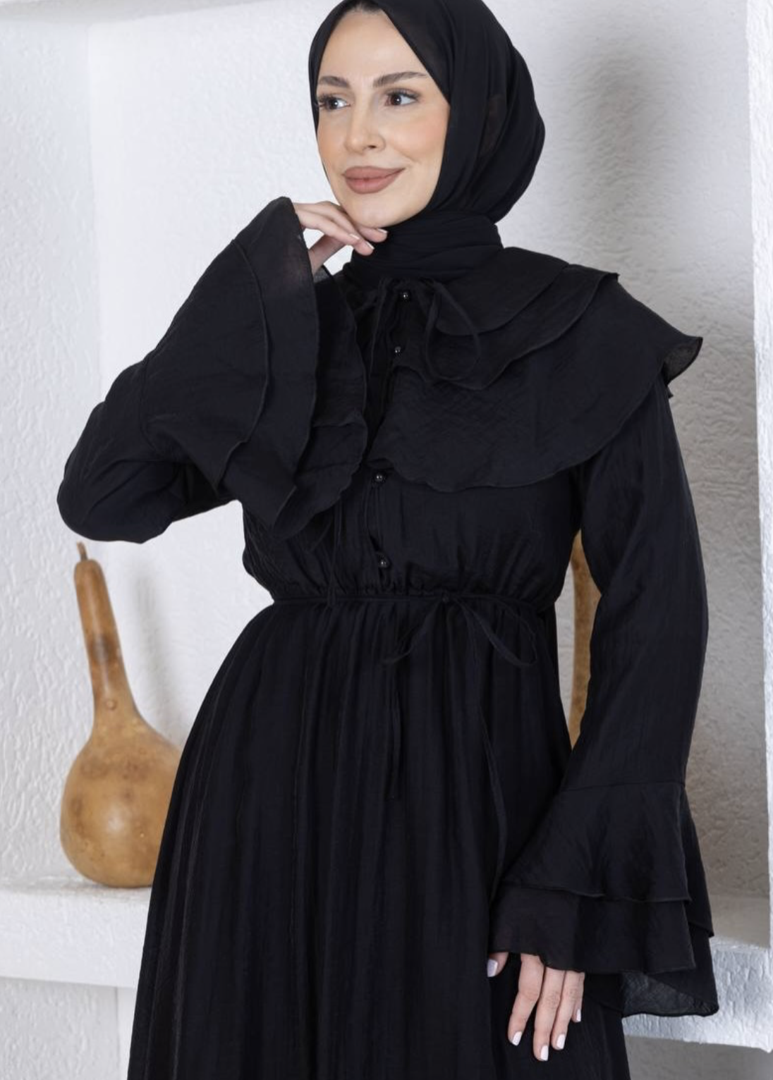 Black Ruffle Modest Maxi Dress